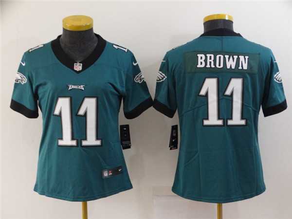 Womens Philadelphia Eagles #11 A. J. Brown Green Vapor Stitched Football Jersey